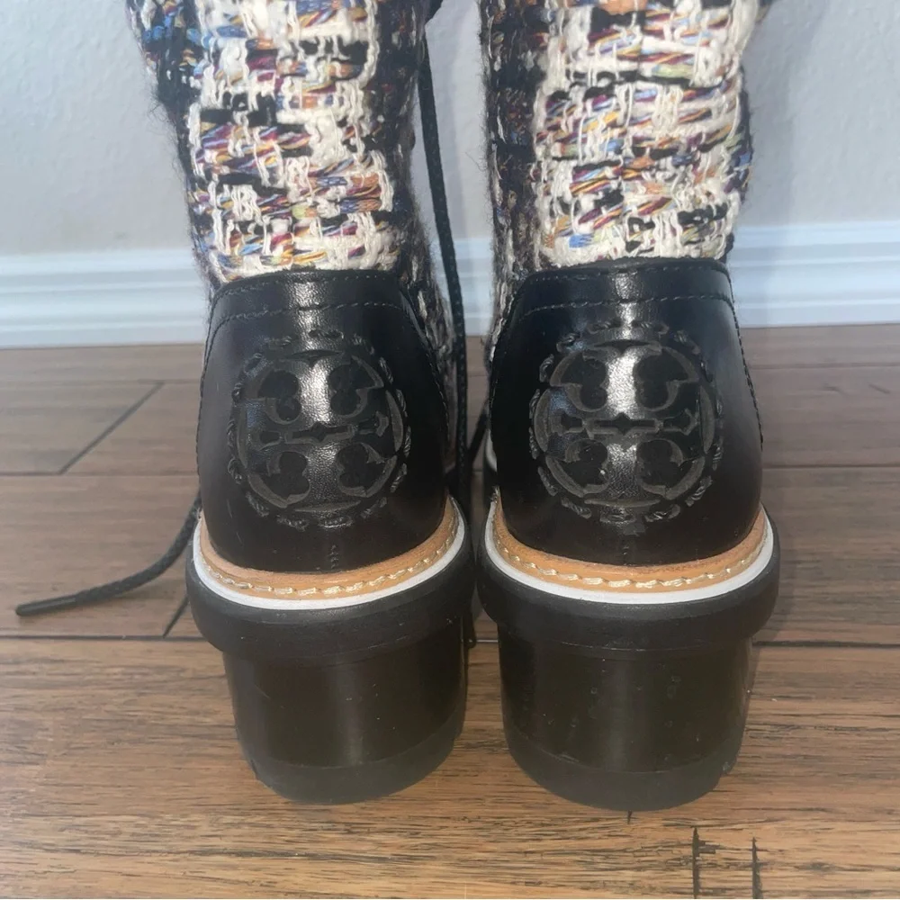 Tory Burch boots tweed booties black boots fall chunky boot lace up combat boot
